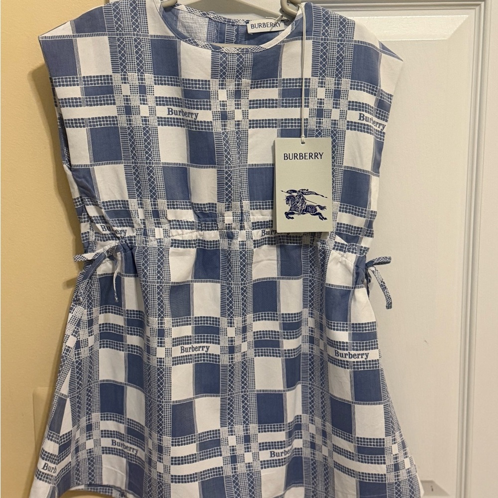 Burberry Blue and White Sleeveless Dress